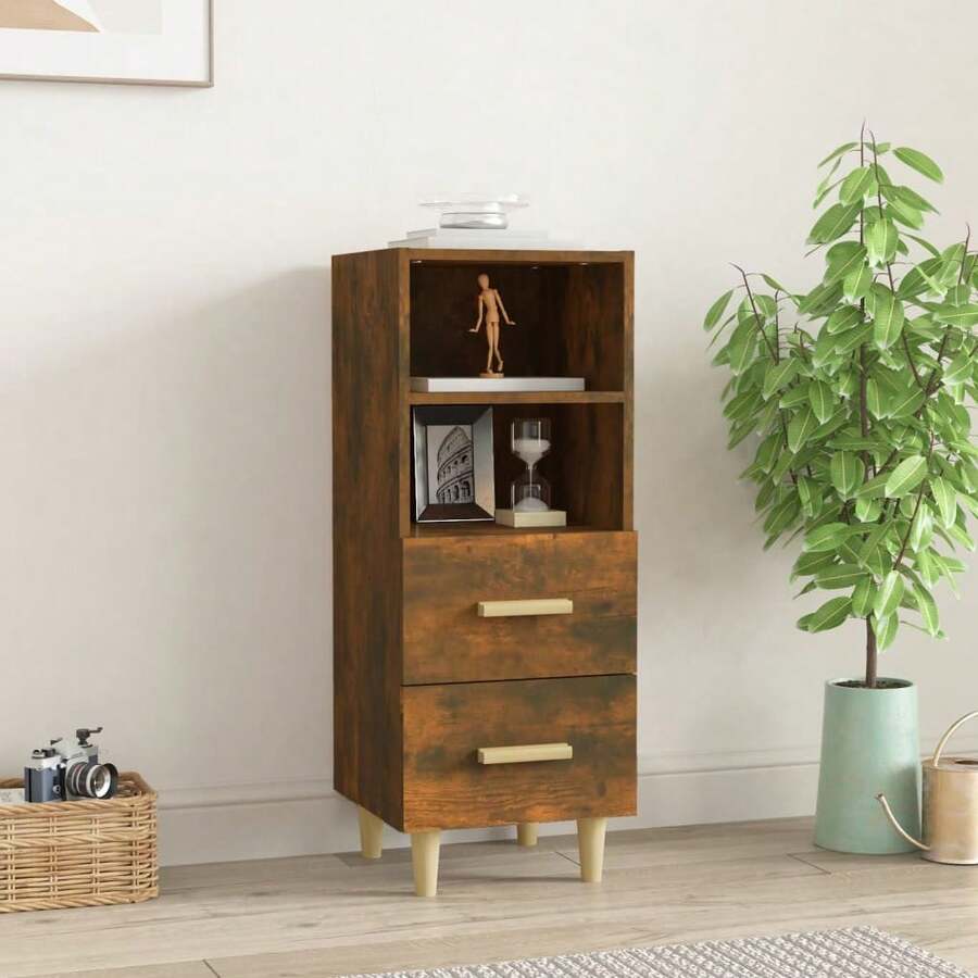 vidaXL Sideboard Eiche geräuchert 34,5 x 34 x 90 cm Holzwerkstoff - Verschiedenfarbig - Übersicht 1