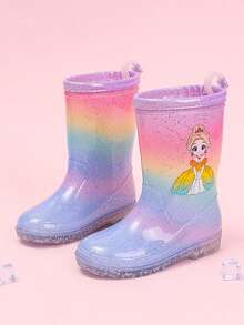 Kids Princess Rain Boots, Anti-Slip Waterproof, Cute & Versatile, Shiny - Yellow - View 3