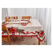 Poinsettia Tablecloth 52x52 - Christmas Fabric Tablecloth For Holiday Dining, Xmas Decor, Winter Table Setting, Square Table Cover - Multiwarna 48 - View 2