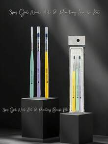 3 PiecesPrecision Nail Art Brush Set For Gel Painting & Design, Nail Charms Nail Gems,Nails Salon,Nail Supplies,Halloween,Christmas Gifts,Nail Tools - Multicolor - View 4