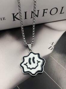 1件装波浪卡通笑脸项链 - 独特锯齿吊坠，街头风金属链 - 彩色 - 查看 11