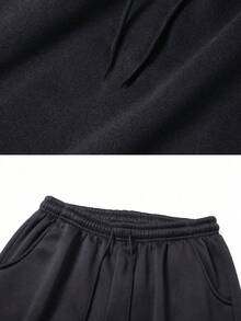 Men's Casual Elastic Waist Thermal Lined Tapered Pants, Simple & Fashionable For Autumn/Winter,Fleece - Black - View 4