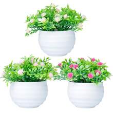 1/3pcs Mini Artificial Potted Plants With White Ribbed Pot - Flowers In White Yellow And Pink With Green Foliage Suitable For Living Room/Bedroom/Study/Office/Valentine's Day/Christmas/New Year's And Other Occasions