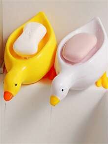 2pcs/1pc Yellow Duck Shaped Soap Dish, Plastic Material, Suitable For Kitchen/Bathroom Countertop Storage Box, Non-Slip Drainage Soap Container, Bathroom Accessories - Multicolor - View 12