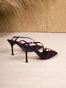 Women's Purple Square Toe Patent Leather Fashion Sandals, Buckle Strap Stiletto High Heel Party Dress Sandals, Summer New Arrival - Purple - View 5