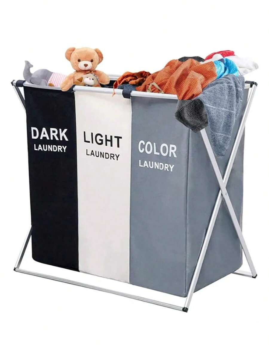 Multifunctional Foldable Laundry Basket With 3 Compartments - 彩色 - 查看 1