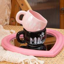 1/2个 285毫升/9.5盎司 先生和太太陶瓷咖啡杯，黑色和粉色手工不规则瓷质茶杯，适用于抹茶、拿铁、牛奶等，情侣杯，结婚纪念日、订婚、情人节礼物，男女皆宜。 - 彩色 - 查看 7