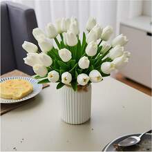 10/250 Stücke 35 cm realistische weiße Tulpen - Seiden-Kunstblumen, geeignet für Muttertag, Ostern, Valentinstag und andere Anlässe - hervorragend für Zuhause, Küche, Hochzeitsdekoration - Weiss - Übersicht 6