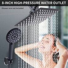 Shower Head Combo,8/10/12" Rain Square Shower Head  With 9 Inch Adjustable Extension Arm And 3 Settings Handheld Spray,150cm Long Hose,Wall-Mounted,Adjustable Height , Home Bathroom Decor ,Shower Accessories - 霧面黑色-不含折疊臂 - 查看 6