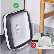 10L Collapsible Wash Basin With Drain Plug 2.6 Gal Foldable Portable Sink For Camping RV Vegetable Washing Multi-Use Dish Pan Ice Beverage Tub Gray Pair Of Silicone Gloves For Free - 灰白 - 查看 7