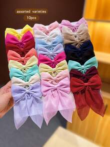 10pcs Random Color Bowknot Hair Clips, Sweet Style Hair Accessories For Girls, Suitable For Daily Use - Multicolor - View 4