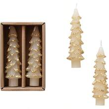Creative Co-Op - Velas cónicas texturizadas sin perfume en forma de árbol con puntas doradas en caja color ponche de huevo juego de 2 - Ponche de huevo Oro - Ver 2