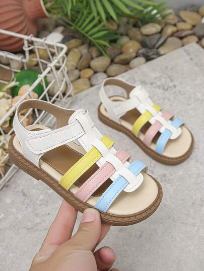 1 Đôi dép xăng đan đế bằng nhiều màu sắc đa năng và thoải mái cho trẻ em, mềm mại và thoải mái, khóa dán, thích hợp cho mùa hè