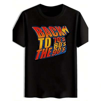 Men's Vintage 70s 80s 90s Retro Graphic T-Shirt - BACK To THE 70's 80's 90's Bold Typography Tee - Black With Red & Blue Accents - Soft Round Neck Casual Shirt For 90s Throwback Parties, Everyday Summer Outfits - Machine Washable Retro Clothing, Vintage T