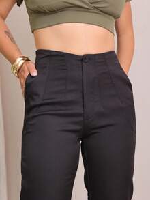 Calça Alfaiataria Feminina Social Elegante Cós Alto 90% Poliéster 10% Elastano | Modelo Premium para Trabalho, Escritório e Eventos - Preto - Visão 3