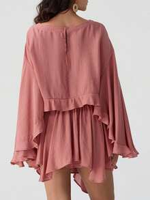Women Spring Lounge Sets For Oversized Batwing Sleeve Casual Top And Shorts 2 Piece Outfits Sweat Set - Nâu đỏ - Xem 2