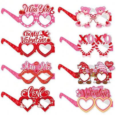 6pcs/8pcs Valentine's Day Party Decoration Glasses; Wedding Decoration Funny Photo Props Valentine's Day Paper Glasses