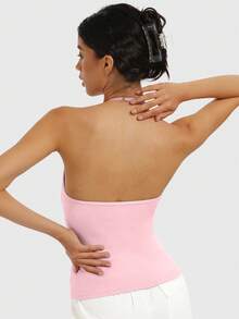 SUPEKYKO 女士可调节瑜伽上衣 - 交叉后背褶皱运动文胸，带可拆卸胸垫，适合健身/日常穿着 - 粉色 - 查看 8