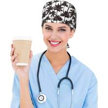 Working Cap Scrub Cap With Sweatband Adjustable Unisex Women Tie Back Hat Nurse Surgical Caps - 1 + Black White Palm Trees Hawaii Summer - View 6