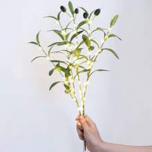 1pc Artificial Olive Tree Branch With LED Lights - Battery-Powered Modern Home Decor Lamp, Green Foliage & Realistic Branches For Wedding, Birthday, Party, Office, Bedroom, Hotel - Ideal For Cabinet, Dining Table, Cafe, Holiday, Spring Restaurant De