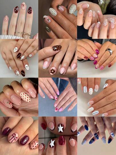 288 piezas (12 colores mixtos) Pegatinas para uñas cortas ovaladas con estampado de leopardo, lunares, rayas y estrellas. Pegatinas acrílicas francesas para uñas postizas, perfectas para uñas cortas, harán que tus dedos brillen hermosamente, adecuadas para fiestas, baile y uso diario. Suministros para uñas