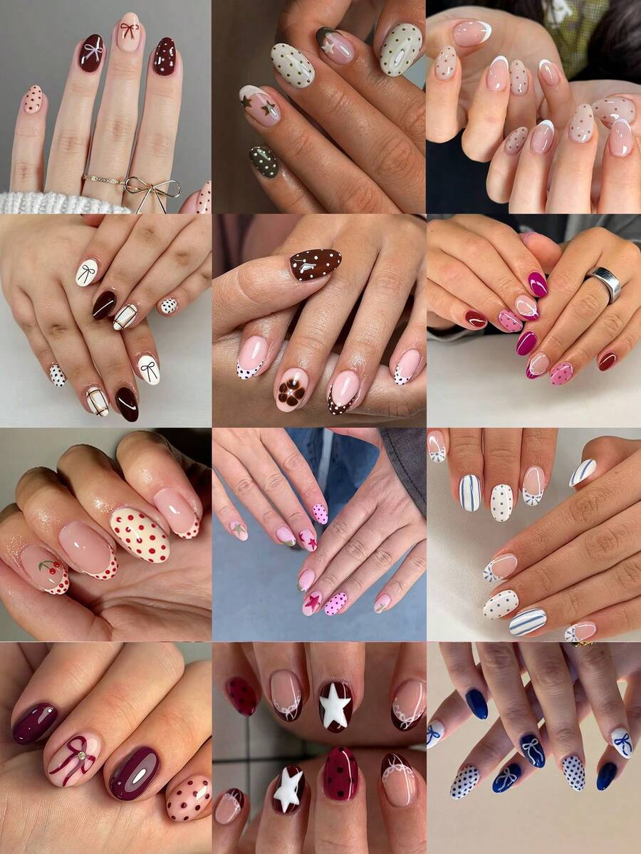 288 miếng (12 màu hỗn hợp) Hình dán móng tay ngắn hình bầu dục in họa tiết da báo, chấm bi, sọc và ngôi sao, miếng dán móng tay acrylic kiểu Pháp, vừa vặn hoàn hảo với móng tay ngắn, giúp đầu ngón tay bạn tỏa sáng rạng rỡ, thích hợp cho các bữa tiệc, khiêu vũ và sử dụng hàng ngày. Dụng cụ làm móng - Nhiều màu - Xem 1