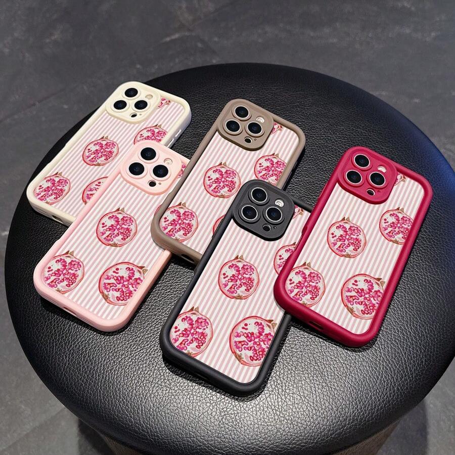 1 Stück, Granatapfelmuster, minimalistische modische Handyhülle, Geschenke für iPhone12/13/14/15/16/17/Air/Pro/Plus/Pro Max, Valentinstagsgeschenke. - Verschiedenfarbig - Übersicht 1