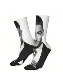 Maluma Men'S Fashion Socks - Black & White Contrast Design With Bold "MALUMA" Print, Comfortable Polyester Blend, Perfect For Casual Attire, Home & Outings, Stylish And Durable, Everyday Socks | Bold Print Socks | Knit Construction, Cute Socks - 2 cái - Xem 2