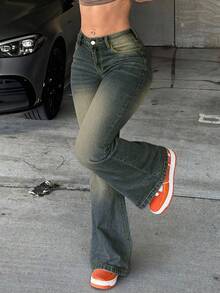 Women's Vintage Distressed Skinny Flared Bell-Bottom Jeans - Navy Blue - View 3