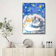 1 Set 5D DIY Diamond Painting Kit - Cats Embracing Under Starry Sky Diamond Art DIY Handmade Decorative Painting For Living Room Bedroom, Christmas Decorations - Multicolor - View 3