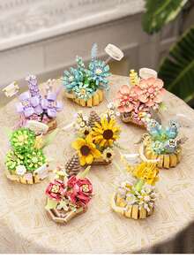 1pc DIY Creative Assembled Brick Bouquet With Preserved Flowers Including Rose, Sunflower, Violet, Tulip, Carnation, Chrysanthemum & Hibiscus, Romantic Brick Floral Potted Plant Decor, Gift For Birthday, Christmas,Flower Brick,Build Blocks,Building Blocks Christmas,Building Blocks,Bricks,Blocks,Building Bricks Flowers,Micro Building Blocks,Bricks Blocks - Multicolor - View 8