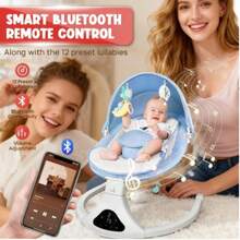 Smart Bluetooth Baby Swing With Remote Control - 5 Speed Gentle Sway| Portable Infant Swing With Machine-Washable Seat (0-12M, 6-20lbs) - Blue - View 5