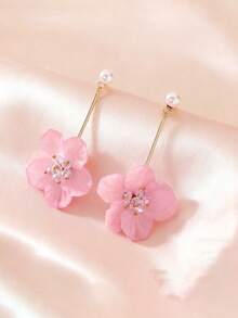 1 Pair Long Flower Petal Earrings, Pink, New Spring/Summer Jewelry For Women - Multicolor - View 1