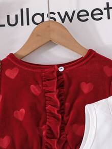 Valentine's Day Party Outfit For Girls - Ruffled Jacket Paired With Sleeveless Heart Pattern Mesh Dress, Elegant 2-Piece Set - Red - View 3