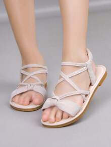 Kids Open Toe Sandals, Girls Roman Shoes, Toddler Soft Bottom Non-Slip Shoes, Flat Girls Sandals, Comfortable & Fashionable - Beige - View 2