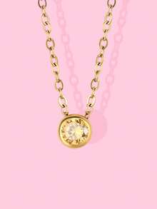 1 chiếc vòng cổ bằng thép không gỉ nhiều màu đính đá Zirconia, thích hợp làm quà tặng sinh nhật và phối trang phục hàng ngày - Vòng cổ zircon tròn - Xem 14