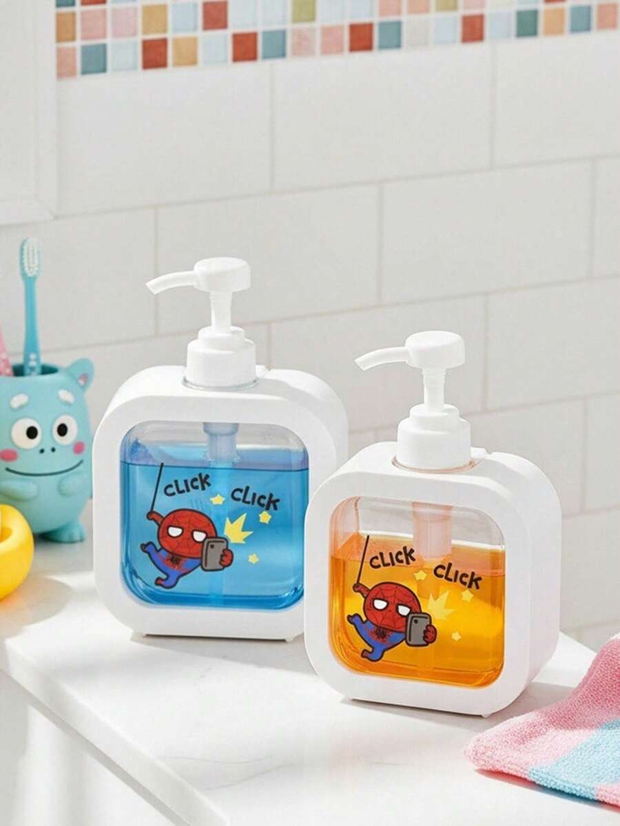 Marvel 1个大容量透明可重复灌装分配瓶，蜘蛛侠图案，适用于洗手液、沐浴露、洗涤剂、润肤露，家居浴室装饰，秋季装饰，返校季装饰 - 彩色 - 查看 1