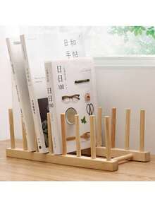 Rejilla de 8 espacios para vajilla, tabla de drenaje de madera, dispositivo de drenaje seco, estante de almacenamiento, organizador vertical de gabinete para vajilla/platos/tazones/tazas - Beis - Ver 8