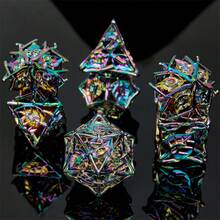 Set de 7 piezas de dados poliédricos metálicos vintage con múltiples facetas en forma de hoja, ideales para juegos de rol, juegos de mesa, accesorios de juegos de mesa, un regalo exquisito para jugadores, adecuado para adolescentes de 14 años en adelante como regalo de cumpleaños o Navidad - Rojo violeta - Ver 3