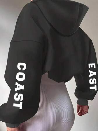 Plus Size Women's College 'COAST EAST''Letter Pattern Graphic Hooded Long Sleeves Casual Spring/Summer/Fall Women's Plus-Size Long-Sleeved Hoodie Sweatshirt Teachers' Day Going Out Tops Women,Vacation Outfits Women