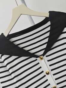 女士法式条纹长袖针织开衫，修身秋季毛衣上衣 白色 - 白色 - 查看 10