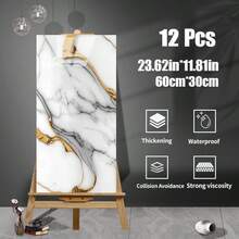 12pcs Waterproof Thick Foam Marble Texture Self-Adhesive Wall Stickers, Vinyl Peel And Stick Wallpaper, Easy To Install And Removable, Suitable For Living Room, Kitchen Backsplash, Bathroom, Home Decor - Multicolor - View 8