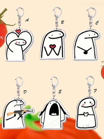 1pc Set Funny Heart Expression Meme Acrylic Keychain, Transparent White Trending Cartoon Character Graphic Keychain, Backpack Pendant, Phone Keyring