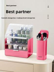 1pc Rose Makeup Brush Storage Box Automatic Lifting Eye Shadow Brush Powder Blusher Powder Brush Advanced Desktop Press Brush Bucket - Multicolor - View 11