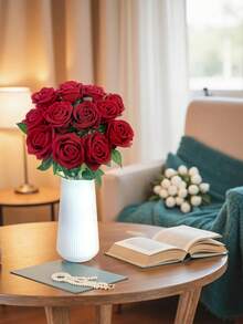 12 szt. czerwonych róż, sztuczne kwiaty, prawdziwe aksamitne kwiaty z łodygami, hurtowo do dekoracji domu DIY, na wesele, imprezę, walentynkowe prezenty, sztuczna róża