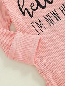 Newborn Baby Girls Rompers Knit Round Neck Long Sleeve Infant Fall Jumpsuits With Headband Coming Home Outfit - Hồng - Xem 5