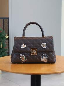 时尚新款黑色菱形徽章小方包，2025新款高端手提包，高端奢华大容量时尚单肩斜挎包 - 彩色 - 查看 14