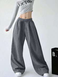 1件装女童及青少年休闲直筒加绒裤，适合户外运动和锻炼，时尚简约设计