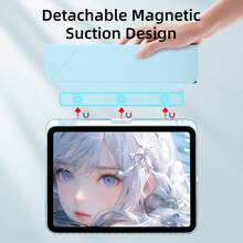 Husă detașabilă pliabilă în Y pentru tabletă, compatibilă cu iPad 11, A16, 2025, 10, Air 4, 5, 10,9, Air 11, M2, M3, 7, 8, 9, 10,2, 5, 6, 9,7, Mini6, 7, trezire automată, suport pliabil multi-unghi, slot pentru stilou încorporat, capac detașabil - Bleu - Vizualizare 2