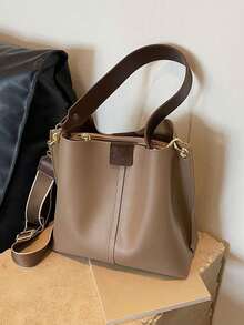 Large Capacity Women's Tote Bag, New Fashionable Solid Color High-End Casual Commuting Crossbody Shoulder Bag